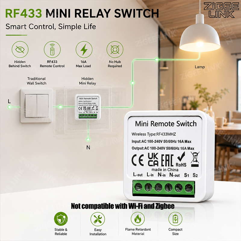 RF433MHz 16A Mini Smart Relay  - Home Automation Systems Diy review and price